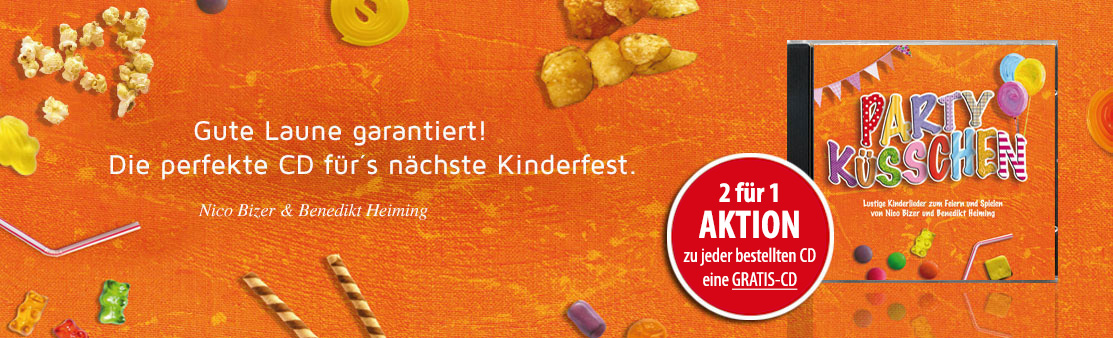 Banner mit Partyküsschen CD und Süßigkeiten